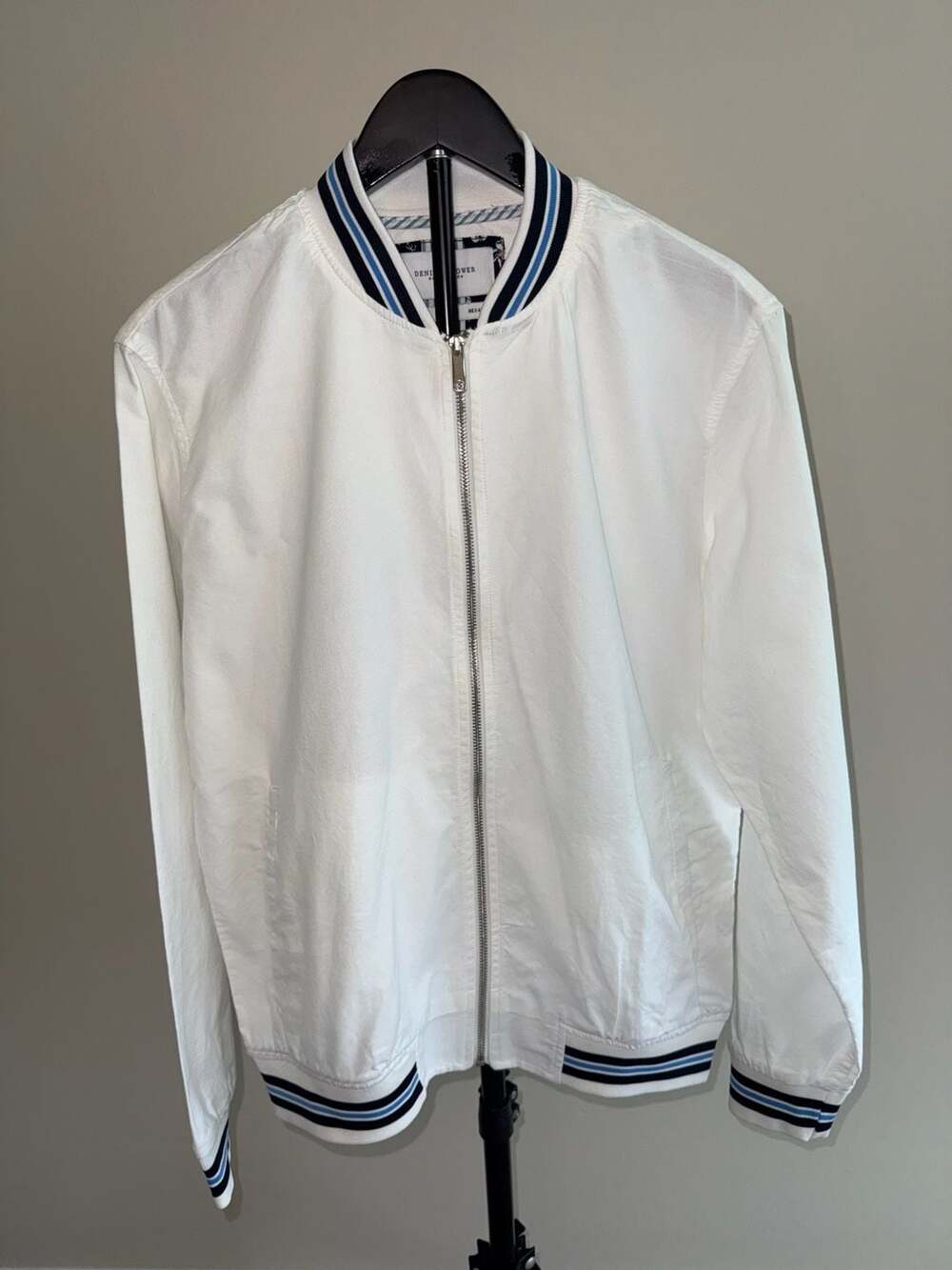 Denim & Flower Ricky Singh White Striped Bomber Jacket Men's Size L